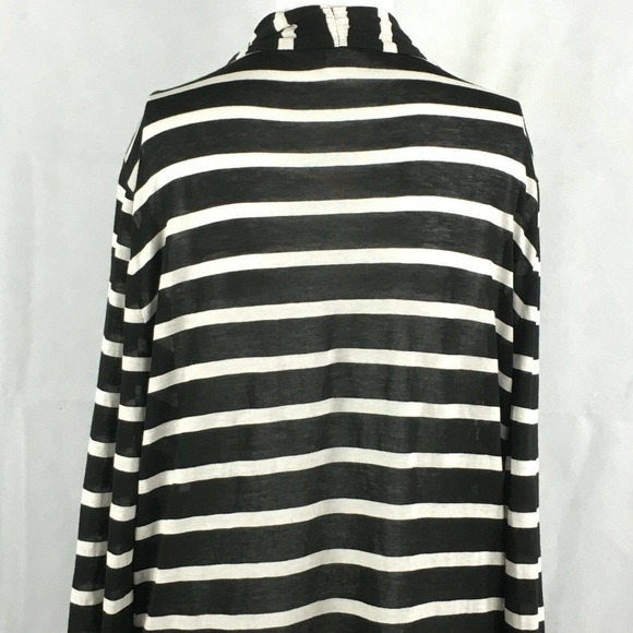 Three Dots Cardigan Womens Sz L  Black White Striped Open Front Stretch Knit‎ - Picture 4 of 7